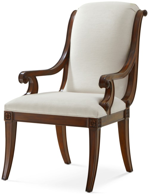 Transitional Overscroll Upholstered Dining Armchair
