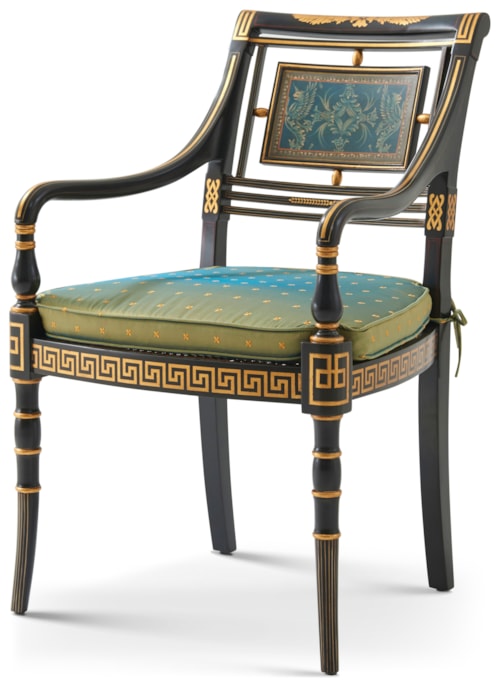 Lavinia's Global Scroll-Back Dining Armchair w/Tie-On Seat Cushion