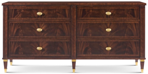 Transitional 6-Drawer Dresser with Brass Foot Caps