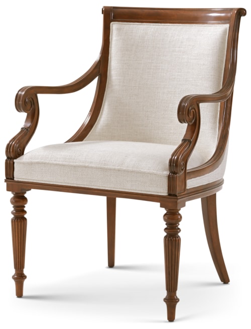Traditional Upholstered Scoop-Back Dining Armchair with Scroll Arms
