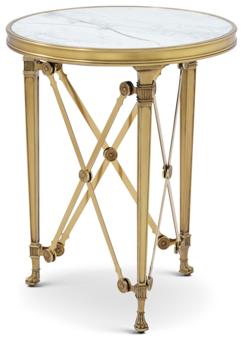Traditional Round Brass Side Table with Quartz Top