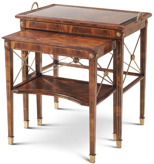 Traditional Nesting Table with Glass Inset Tray & Carry Handles
