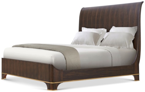 Transitional King Sleigh Bed with Brass Trim
