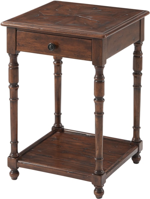Traditional Antique Wood 1-Drawer End Table