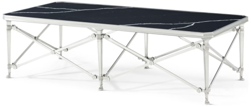 Contemporary Rectangular Nickel Cocktail Table with Black Quartz Top