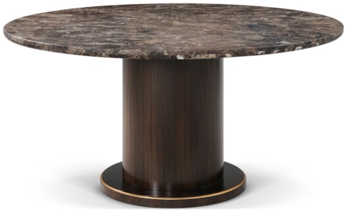 Transitional 60" Round Marble-Top Dining Table with Brass-Trim Base