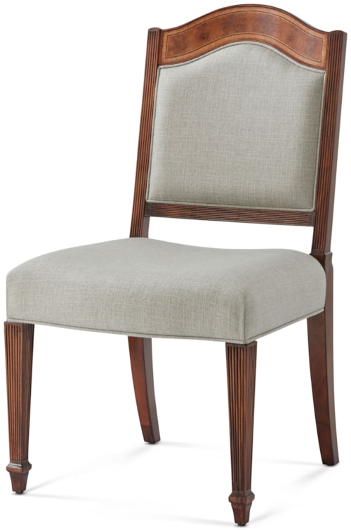 Transitional Upholstered Dining Side Chair with Reeded Upright Legs