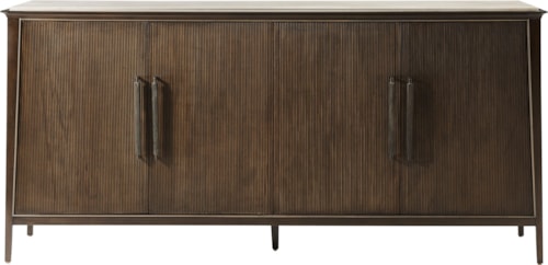 Mid-Century Modern Reeded Four-Door Buffet with Marble Top