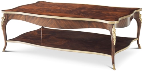 Traditional Brass-Mounted Rectangular Cocktail Table with Cabriole Legs