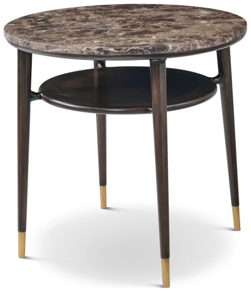 Transitional 26" Round Marble-Top Side Table with Lower Shelf