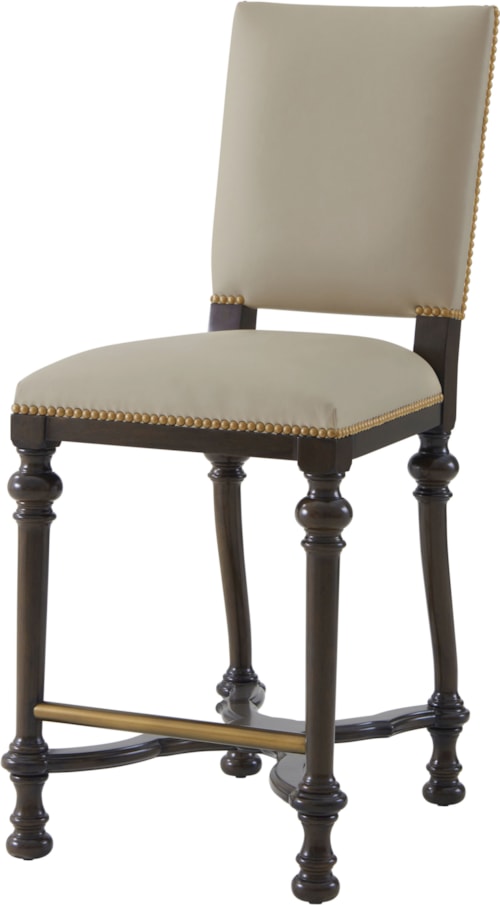 Transitional Leather Full-Back Counter Stool with Nailhead Trim
