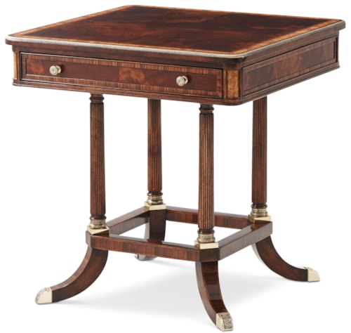 Traditional Single-Drawer Side Table with Cast Brass-Capped Feet
