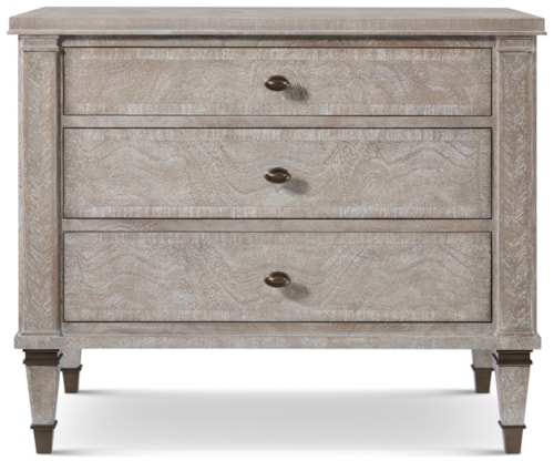 Transitional Three-Drawer Nightstand with Stout Tapered Legs