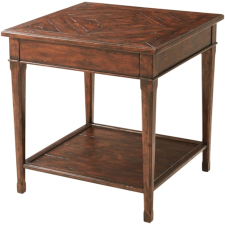 Square Antiqued Wood End Table