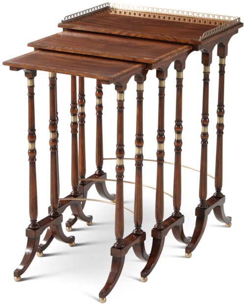 Traditional Rectangular Gallery-Top Nesting Tables with Brass Accents