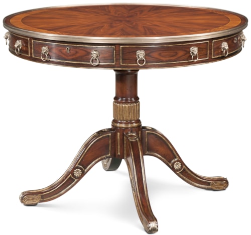 Traditional Round Pedestal Centre Table with Four Bowed Drawers