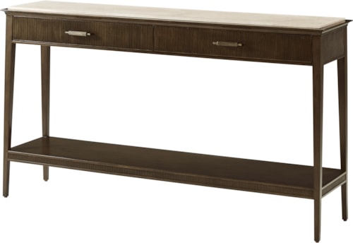 Mid-Century Modern Marble-Top Console Table with Open Shelf