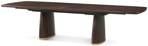Transitional 92" - 128" Extension Dining Table with Sculptural Double-Pedestal Base