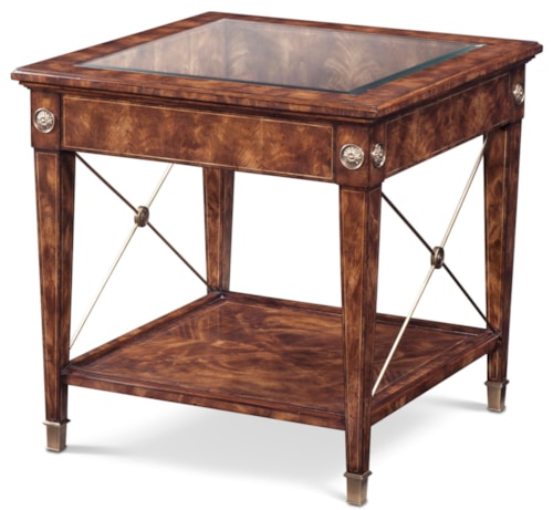 Traditional Glass-Inset Accent Table with Rosette Capitals