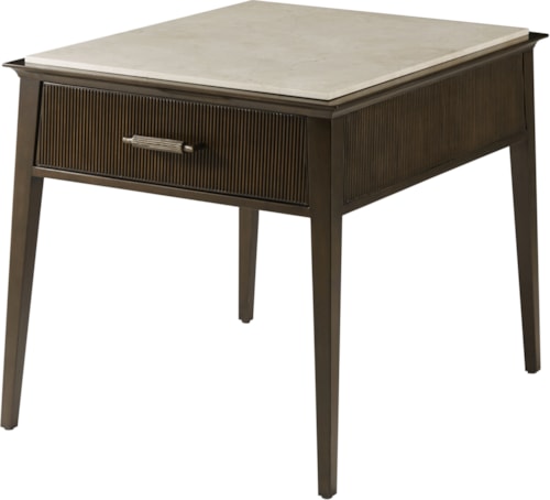 Mid-Century Modern Marble-Top Side Table with Single Drawer