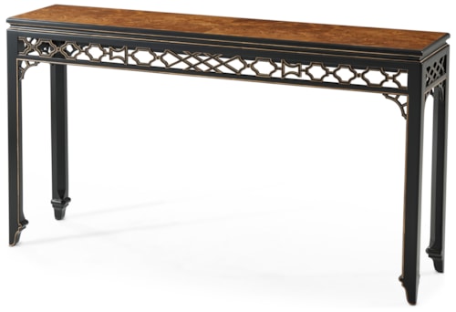 Traditional Poplar Burl Hall Console Table with Chamfered Legs