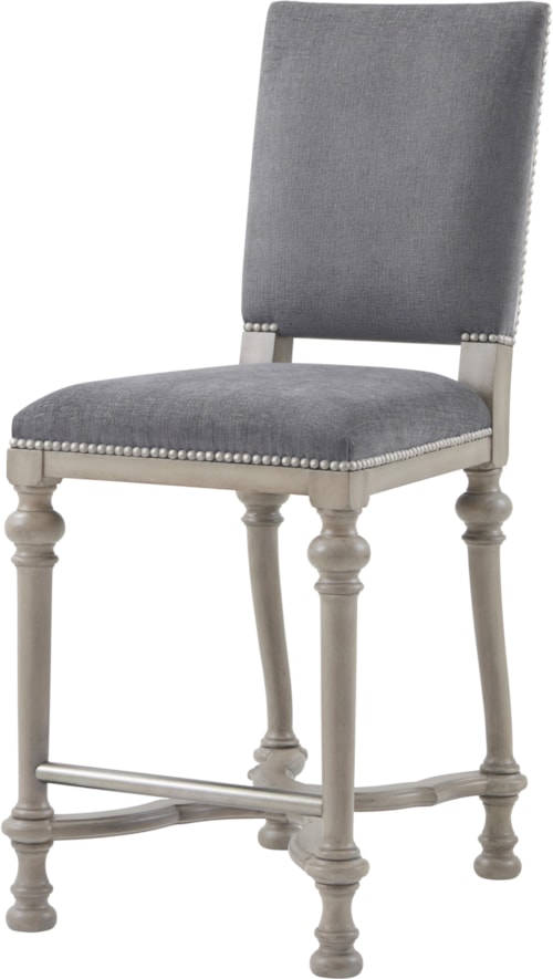 Transitional Upholstered Full-Back Counter Stool with Nailhead Trim