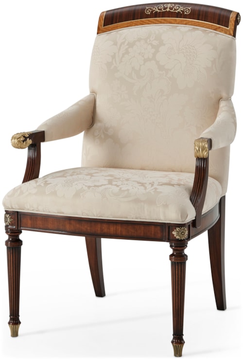 Traditional Upholstered Dining Armchair with Brass Inlaid Crest