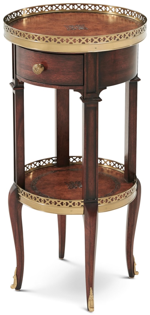 Traditional Circle Lamp Table with Leather Top & Brass Gallery