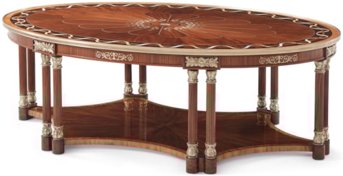 Traditional Paper-Twist Marquetry Cocktail Table with Pearl Floral Detailing