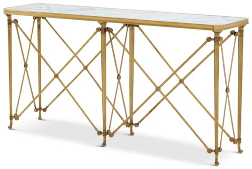 Contemporary Brass Console Table with Quartz Top