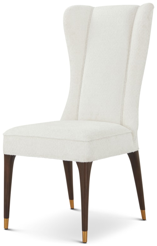 Transitional Upholstered Wing-Back Dining Side Chair with Brass-Capped Feet