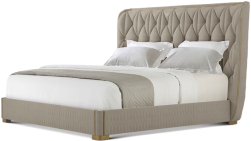 Transitional Upholstered King Bed with Geometric Tufting and Quilted Rails