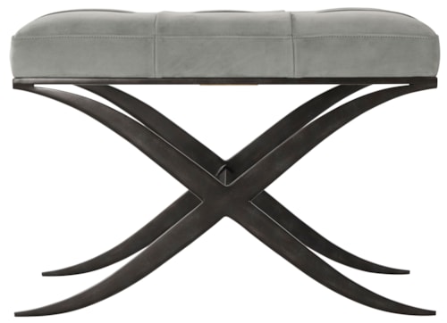 Modern Industrial Steel Sled Ottoman with Tufted Leather Upholstery