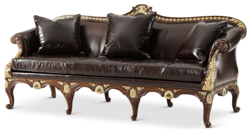 The Spencer House Traditional Rolled-Arm Leather Sofa w/Carved Cabriole Legs