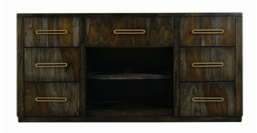 Modern Rustic 7-Drawer Storage Console with Open Shelving