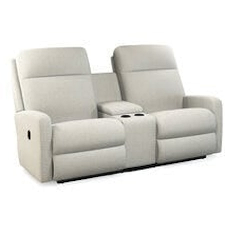Contemporary Wall Reclining Loveseat with Cupholder Storage Console