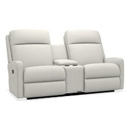 Contemporary Power Wall Reclining Loveseat with Cupholder Storage Console, Power Headrest, & Lumbar