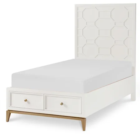 Contemporary Youth Twin Panel Bed with Storage Footboard