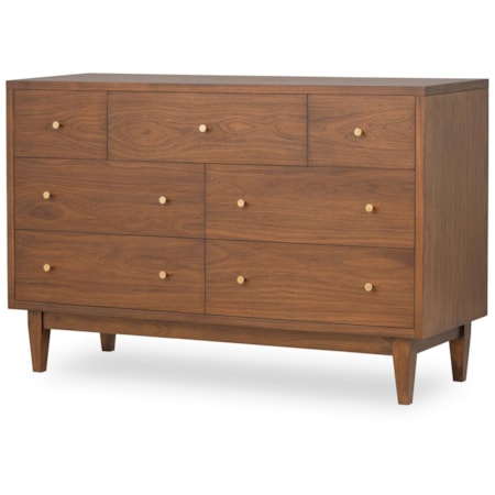 mid century modern dresser under $200 Mid-Century Modern Caramel 6-Drawer 58.5 in. Dresser with Curved Detailing