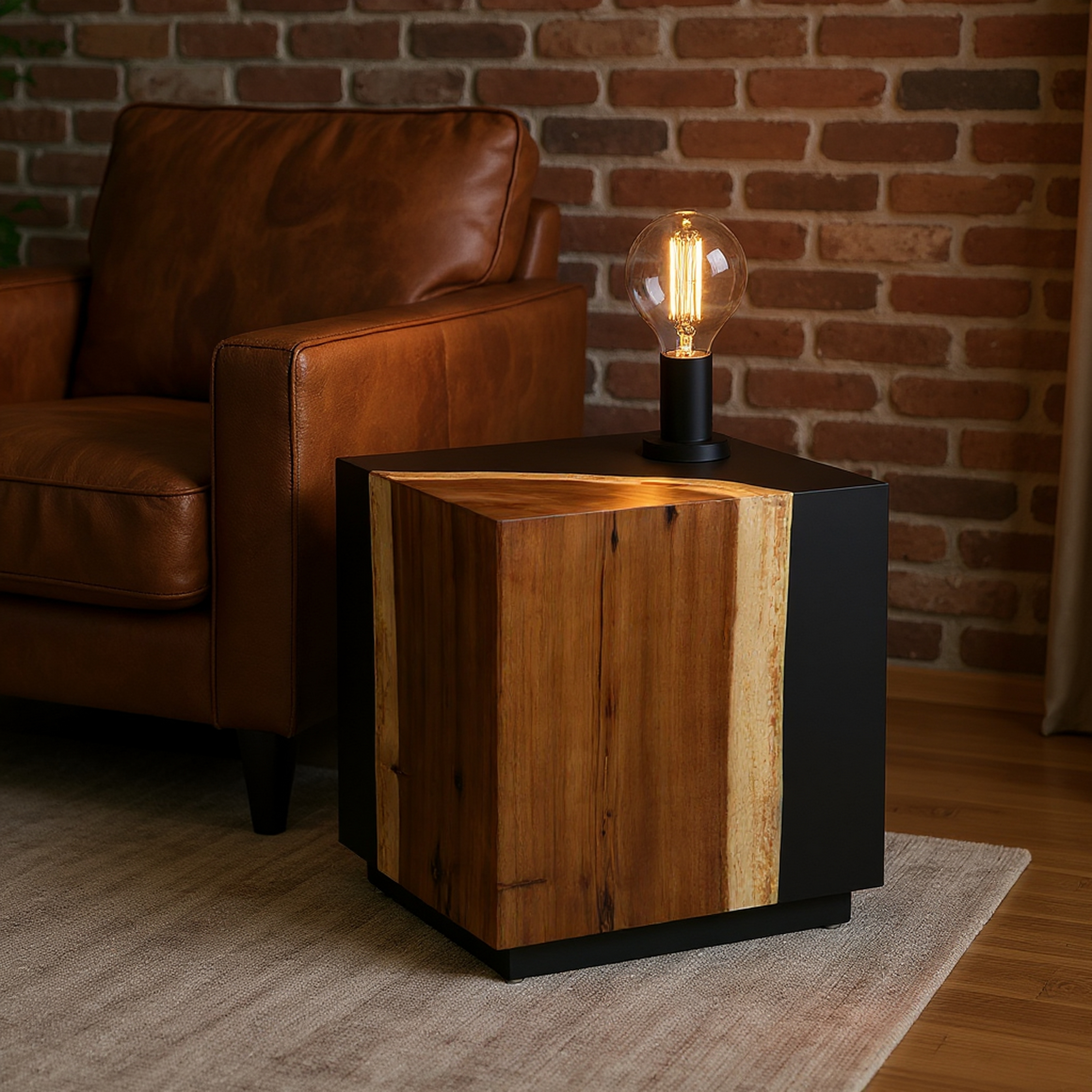Casual Rustic Cube Accent Table
