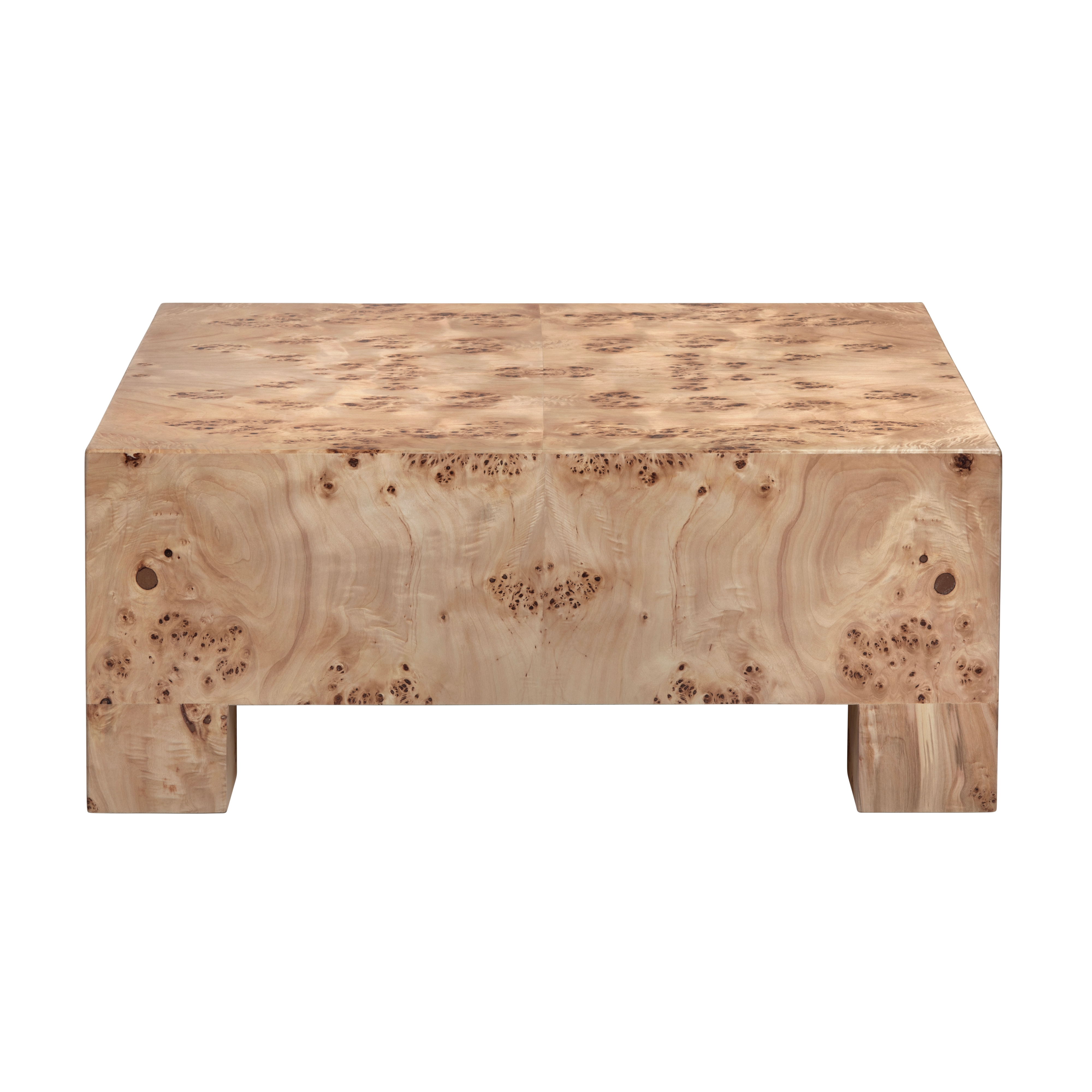 Square Poplar Burl Coffee Table w/Block Feet