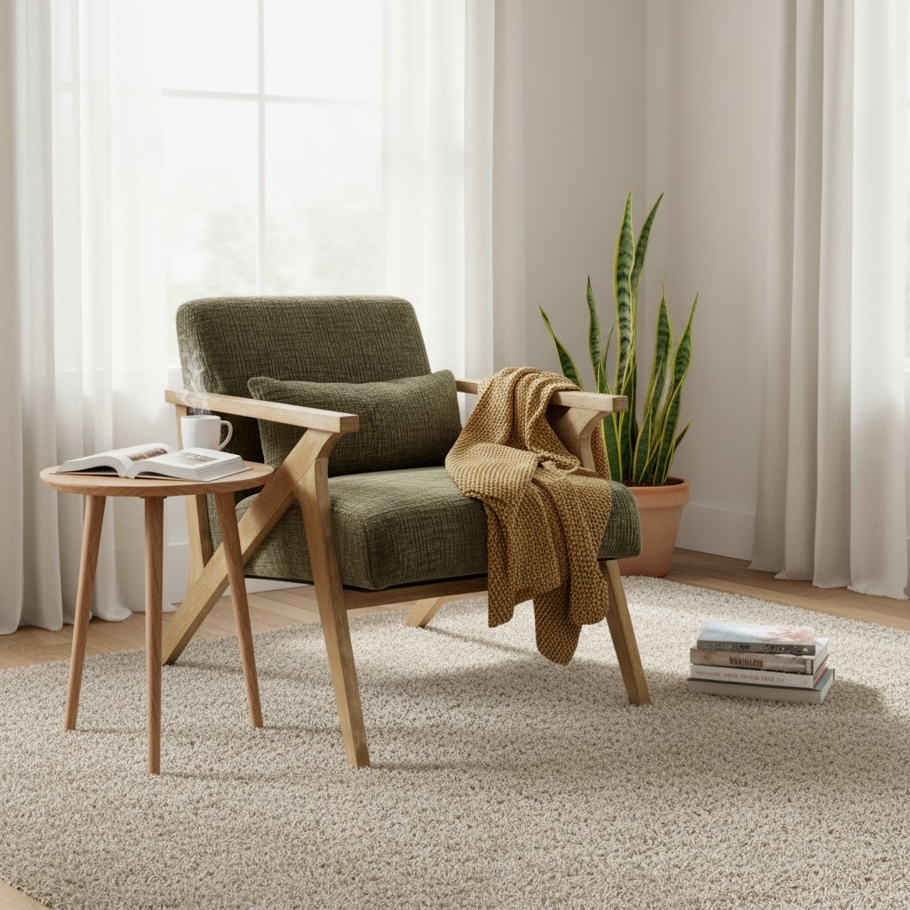 Casual Exposed-Wood Accent Armchair