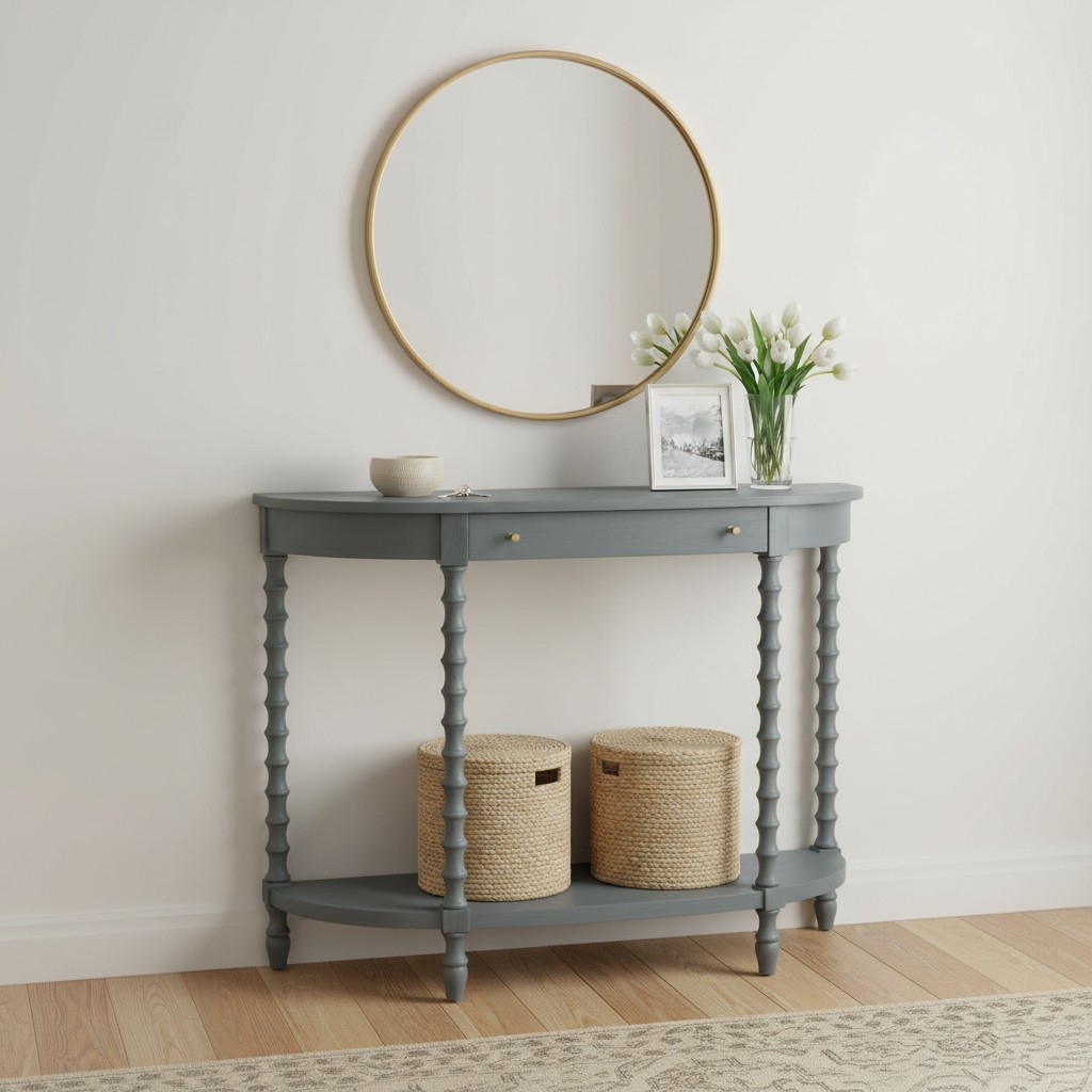 Classic Demilune Console Table w/Drawer