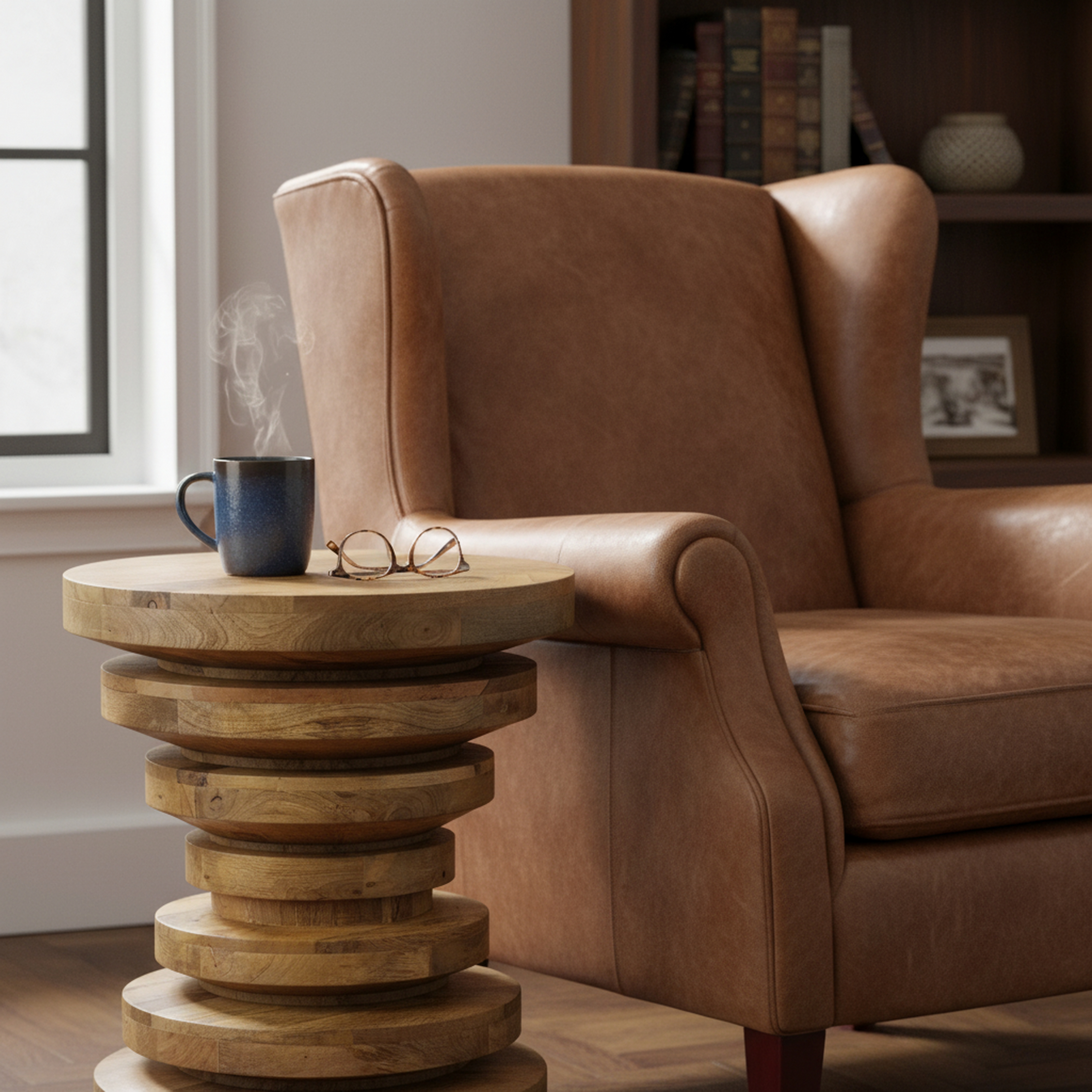 Mango Wood Spiraling Pedestal End Table