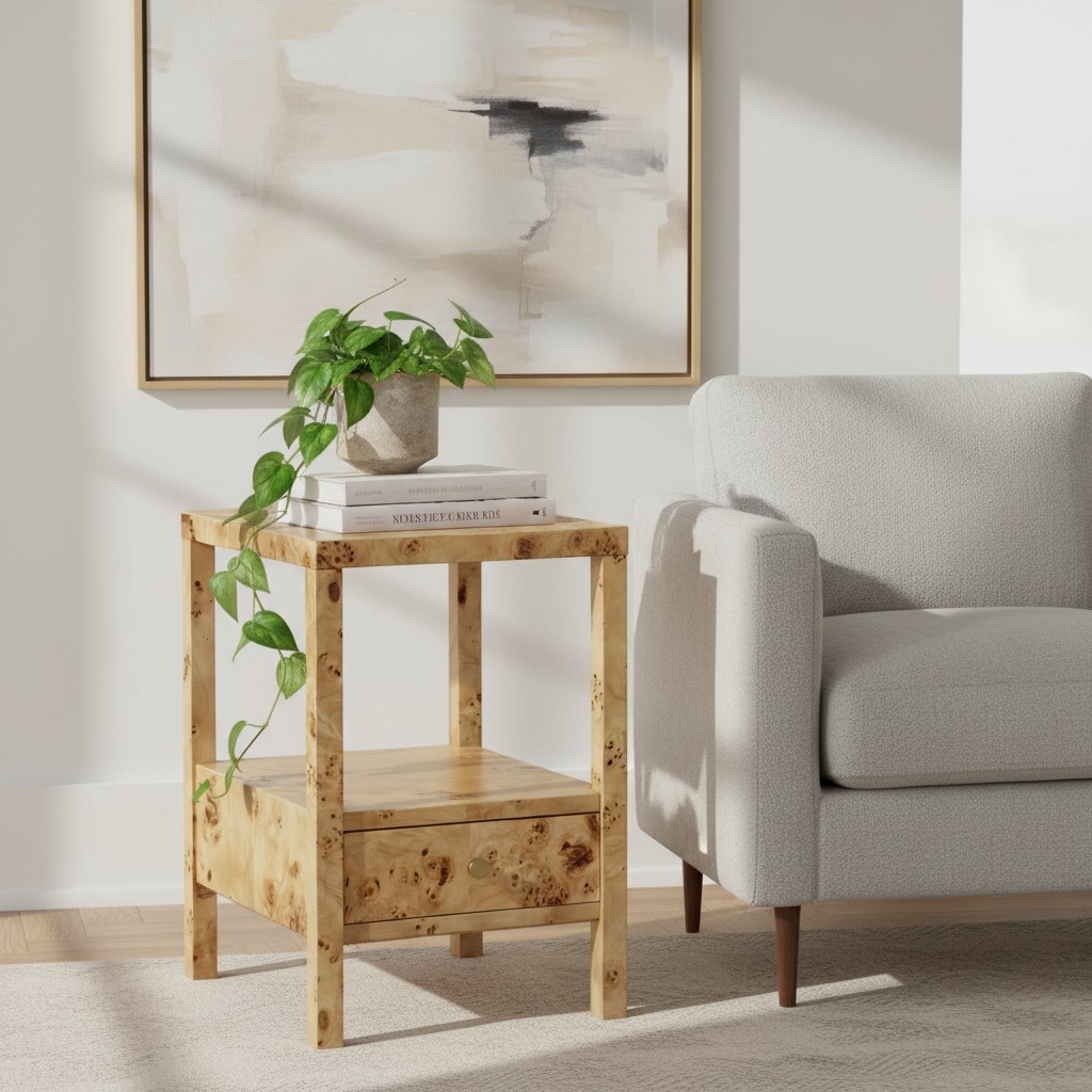 Swirl Wood End Table w/Soft-Close Drawer