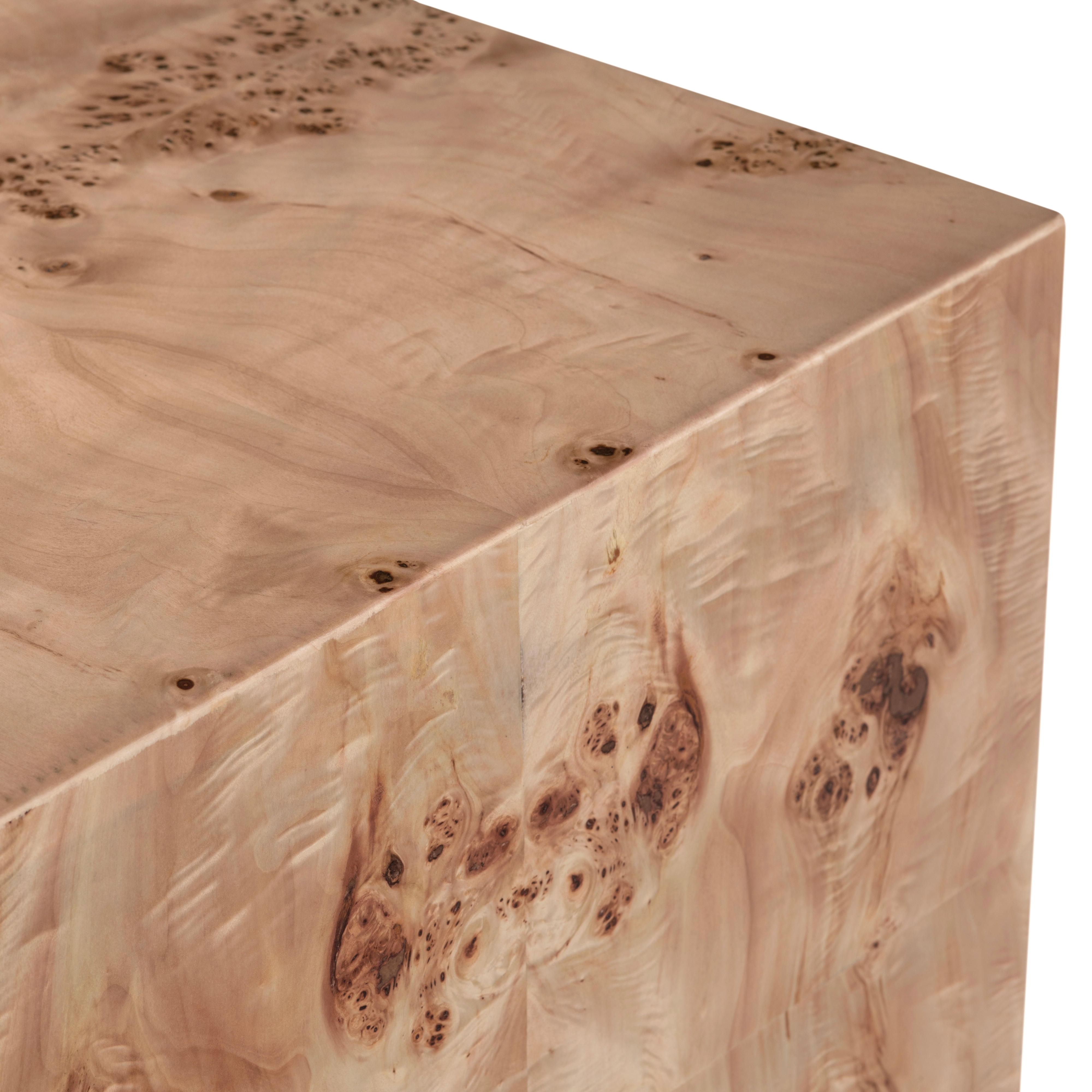 Square Poplar Burl End Table w/Block Feet