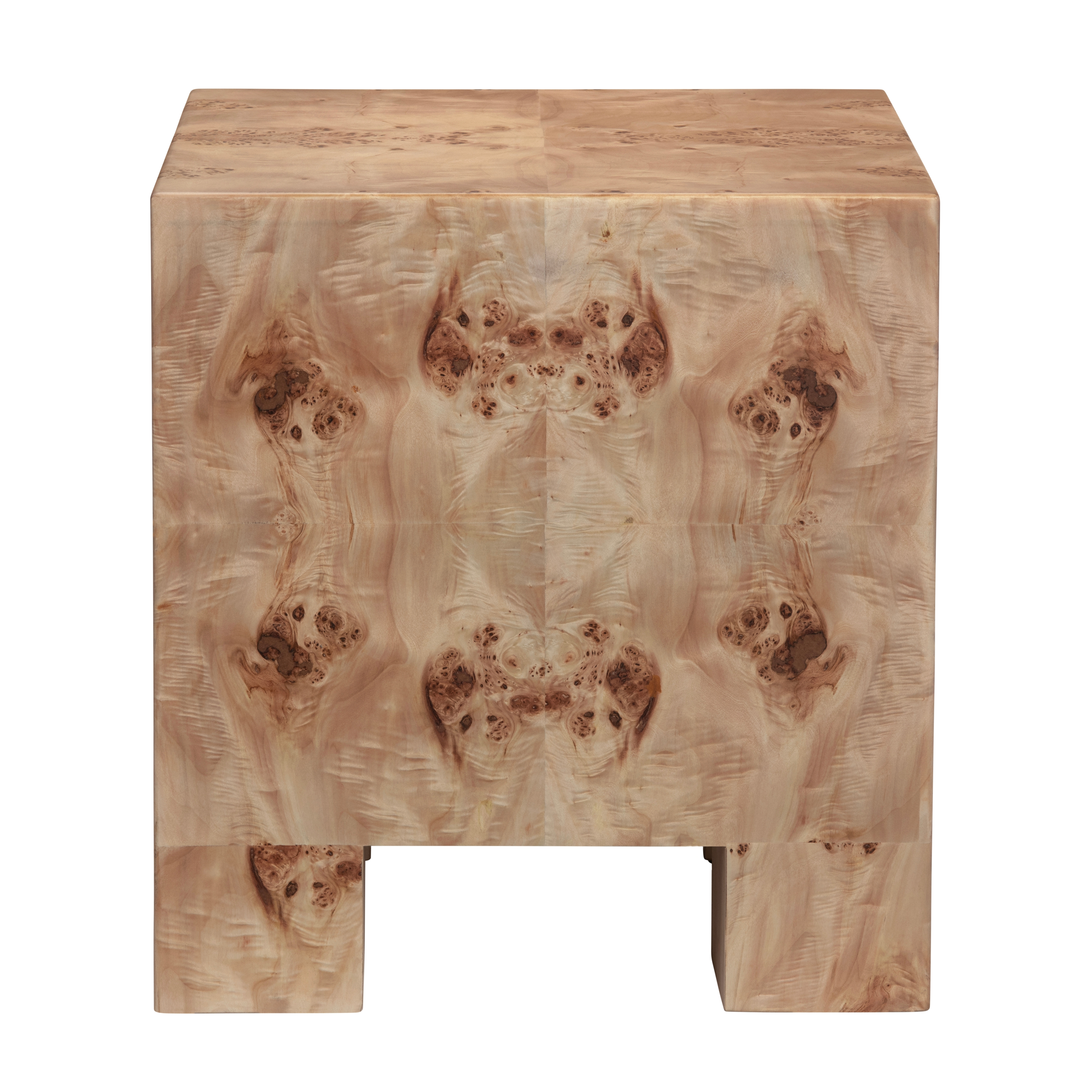 Square Poplar Burl End Table w/Block Feet