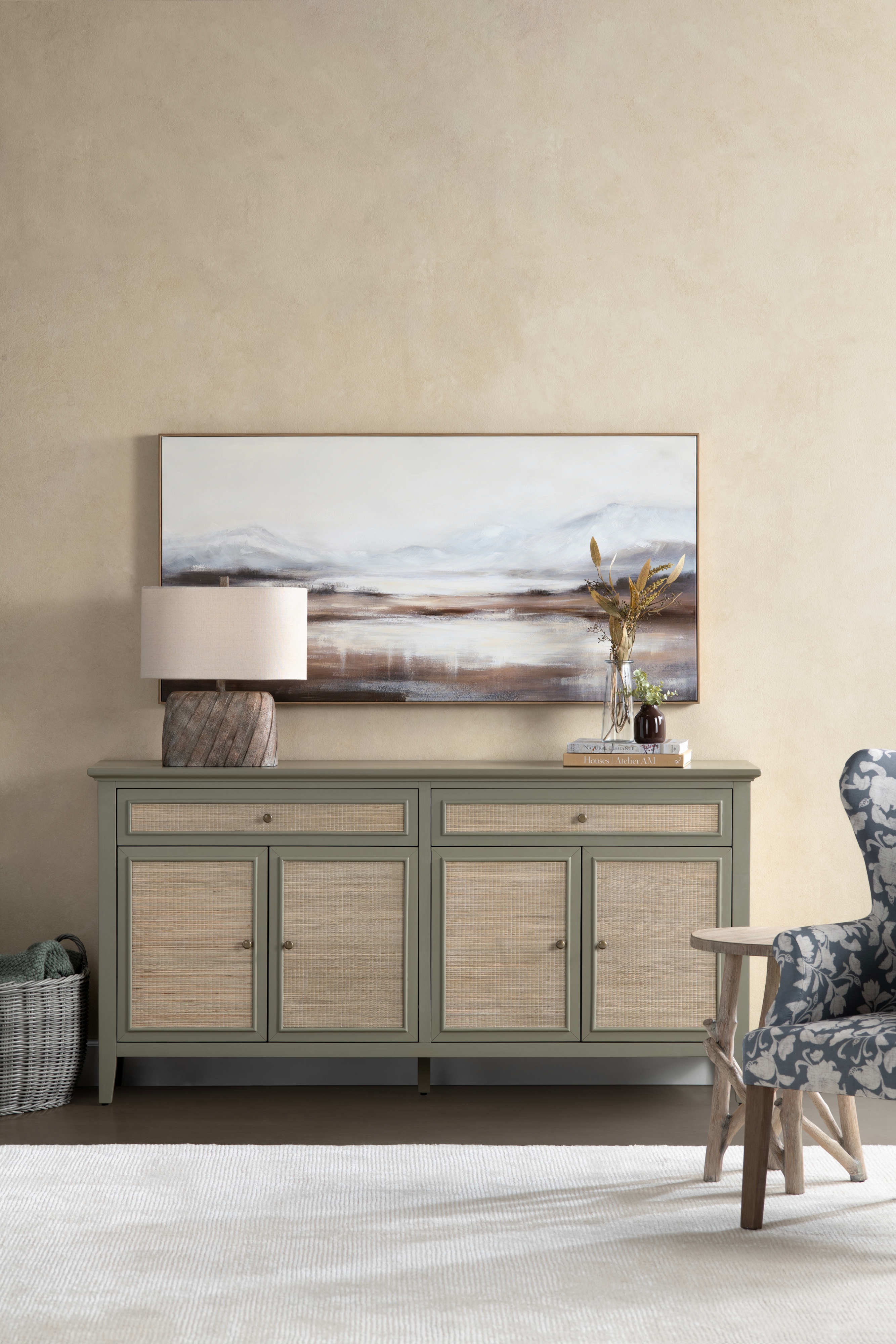 Coastal 4-Door Media Credenza w/Cord Vents