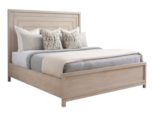 Contemporary King Panel Bed with Architectural Headboard Design