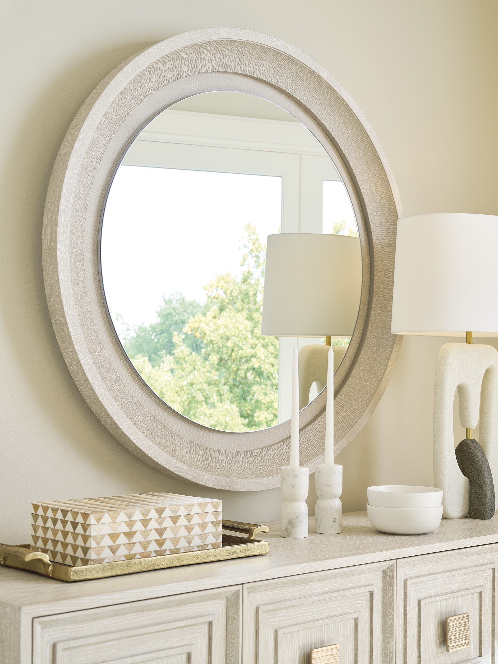 Round Textured-Frame Mirror